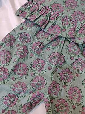 Soft Cambric cotton hand block grey and pink combination co-ord set