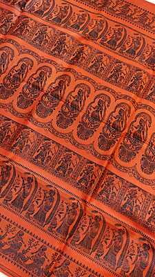 Orange figure motif pure mulberry silk Baluchari saree Orange figure motif pure mulberry silk Baluchari saree