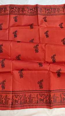 Orange figure motif pure mulberry silk Baluchari saree