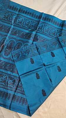 Blue and black combination without meena pure Mulberry silk Baluchari Blue and black combination without meena pure Mulberry silk Baluchari