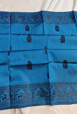 Blue and black combination without meena pure Mulberry silk Baluchari
