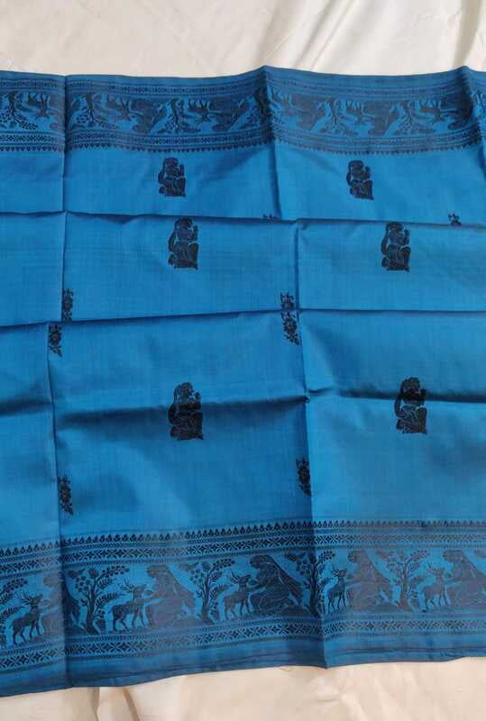 Blue and black combination without meena pure Mulberry silk Baluchari Blue and black combination without meena pure Mulberry silk Baluchari