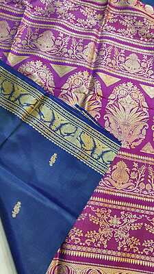 Ink blue with contrast pink pallu kadambari pure Mulberry silk saree