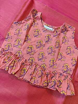 Co-ord set in unique pink and yellow hand block print combination