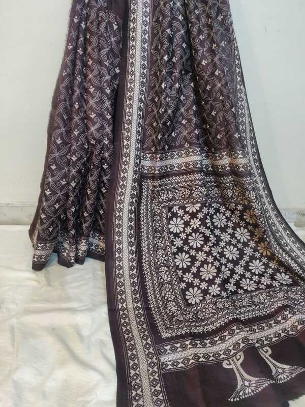 Mahogany color hand kantha pure Bangalore silk Mahogany color hand kantha pure Bangalore silk