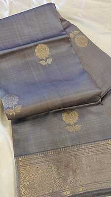 Grey color pure mulberry silk rise Swarnachari saree Grey color pure mulberry silk rise Swarnachari saree