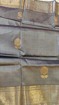 Grey color pure mulberry silk rise Swarnachari saree