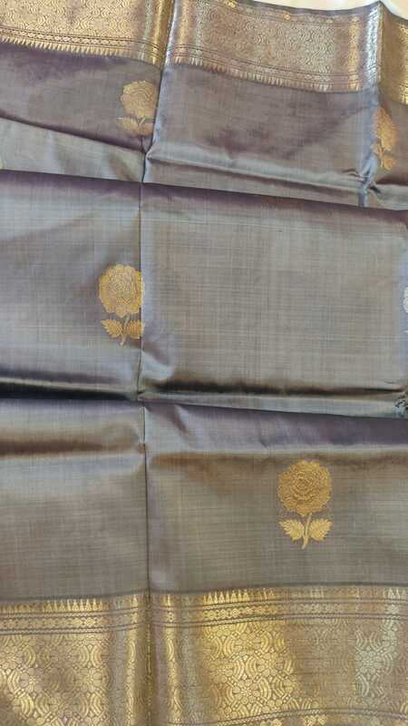 Grey color pure mulberry silk rise Swarnachari saree Grey color pure mulberry silk rise Swarnachari saree
