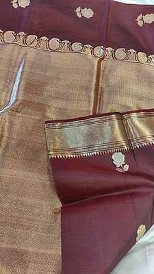 Chocolate color pure Mulberry silk Rose swarnachari saree Chocolate color pure Mulberry silk Rose swarnachari saree