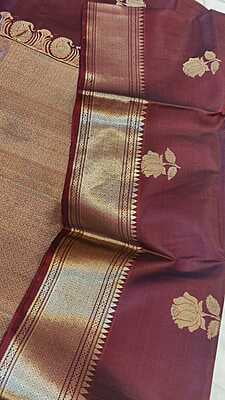 Chocolate color pure Mulberry silk Rose swarnachari saree Chocolate color pure Mulberry silk Rose swarnachari saree