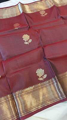 Chocolate color pure Mulberry silk Rose swarnachari saree