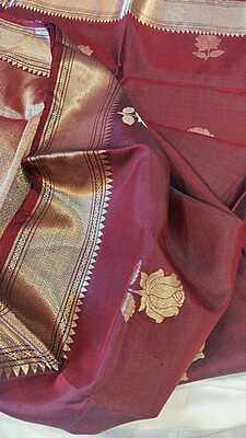 Chocolate color pure Mulberry silk Rose swarnachari saree Chocolate color pure Mulberry silk Rose swarnachari saree