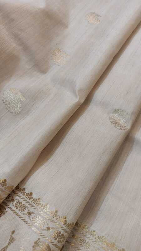 Pure Tassar zari work kadhwa buta Swarnachari saree Pure Tassar zari work kadhwa buta Swarnachari saree