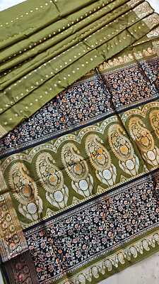 Mehandi green color pure Mulberry silk 2000 buta swarnachari Mehandi green color pure Mulberry silk 2000 buta swarnachari