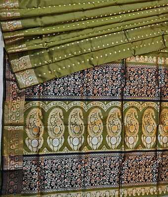 Mehandi green color  pure Mulberry silk 2000 buta swarnachari