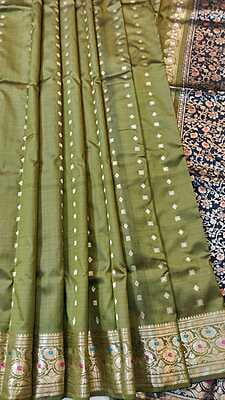 Mehandi green color pure Mulberry silk 2000 buta swarnachari Mehandi green color pure Mulberry silk 2000 buta swarnachari