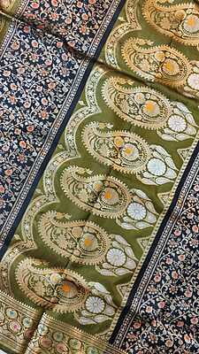 Mehandi green color pure Mulberry silk 2000 buta swarnachari Mehandi green color pure Mulberry silk 2000 buta swarnachari