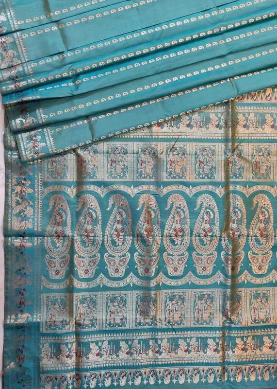 Sea green and Mustard dual tone pure Mulberry silk Swarnachari saree Sea green and Mustard dual tone pure Mulberry silk Swarnachari saree