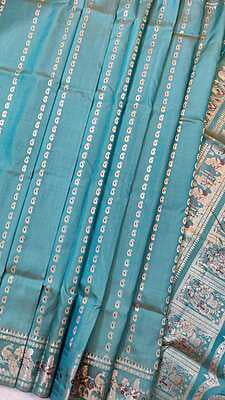 Sea green and Mustard dual tone pure Mulberry silk Swarnachari saree Sea green and Mustard dual tone pure Mulberry silk Swarnachari saree