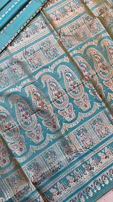 Sea green and Mustard dual tone pure Mulberry silk Swarnachari saree Sea green and Mustard dual tone pure Mulberry silk Swarnachari saree