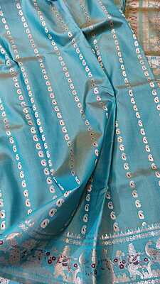 Sea green and Mustard dual tone pure Mulberry silk Swarnachari saree Sea green and Mustard dual tone pure Mulberry silk Swarnachari saree