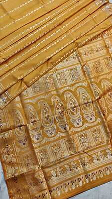 Golden Mustard color pure Mulberry silk Swarnachari saree Golden Mustard color pure Mulberry silk Swarnachari saree
