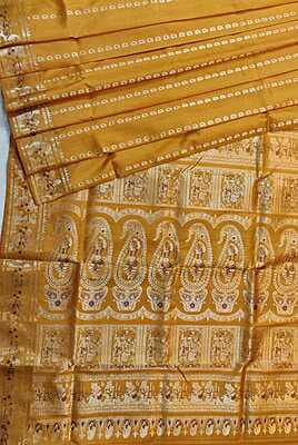 Golden Mustard color pure Mulberry silk Swarnachari saree Golden Mustard color pure Mulberry silk Swarnachari saree