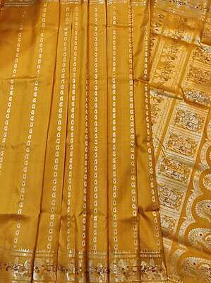 Golden Mustard color pure Mulberry silk Swarnachari saree