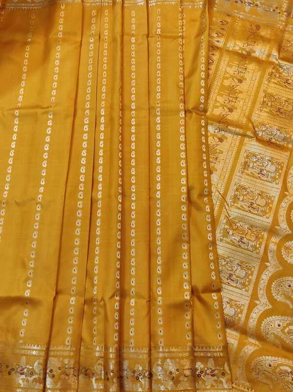 Golden Mustard color pure Mulberry silk Swarnachari saree Golden Mustard color pure Mulberry silk Swarnachari saree