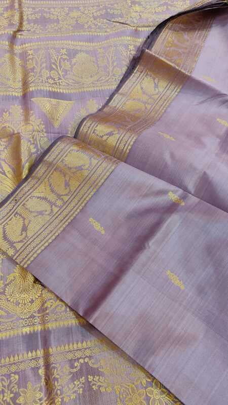 Lavender color pure Mulberry silk Baluchari saree from our Kadambari Series Lavender color pure Mulberry silk Baluchari saree from our Kadambari Series