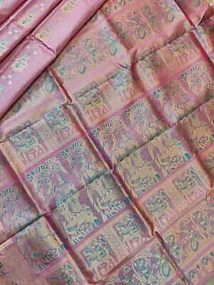 Pastel pink with light green meena workpure Mulberry silk Swarnachari saree Pastel pink with light green meena workpure Mulberry silk Swarnachari saree