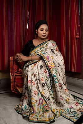 Hand batik on off white pure Mulberry silk with Multiple color from our Mystic radiance collection Hand batik on off white pure Mulberry silk with Multiple color from our Mystic radiance collection