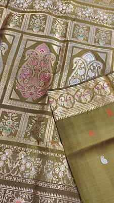Mehandi green golani buta mulberry silk revival swarnachari saree Mehandi green golani buta mulberry silk revival swarnachari saree