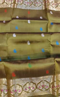 Mehandi green golani buta mulberry silk revival swarnachari saree
