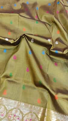 Mehandi green golani buta mulberry silk revival swarnachari saree Mehandi green golani buta mulberry silk revival swarnachari saree