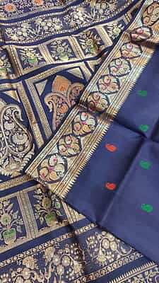 Blue small golani buta in mutiple color meena work Swarnachari saree