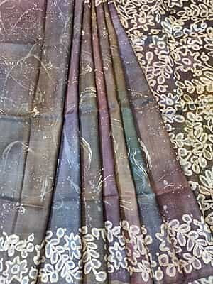 Shades of Purple and violet hand batik Mulberry silk saree Shades of Purple and violet hand batik Mulberry silk saree