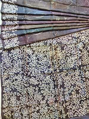 Shades of Purple and violet hand batik Mulberry silk saree Shades of Purple and violet hand batik Mulberry silk saree