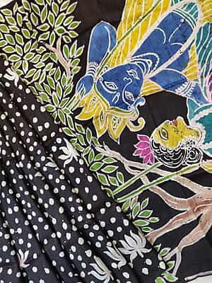 Black hand painted hand batik work on Mulberry silk Black hand painted hand batik work on Mulberry silk