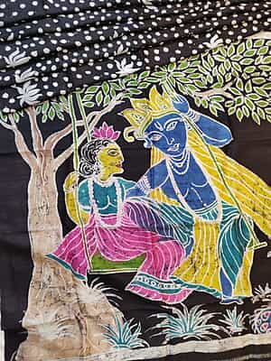 Black hand painted hand batik work on Mulberry silk Black hand painted hand batik work on Mulberry silk
