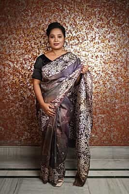 Shades of Purple and violet hand batik Mulberry silk saree Shades of Purple and violet hand batik Mulberry silk saree