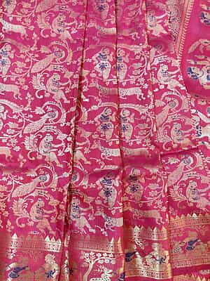 Pink all over work pure Mulberry silk swarnachari saree