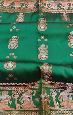 Green and white meena work figurine motif pure Mulberry silk Baluchari saree saree