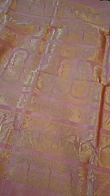 Baby pink color pure Mulberry silk Heeran swarnachari saree Baby pink color pure Mulberry silk Heeran swarnachari saree