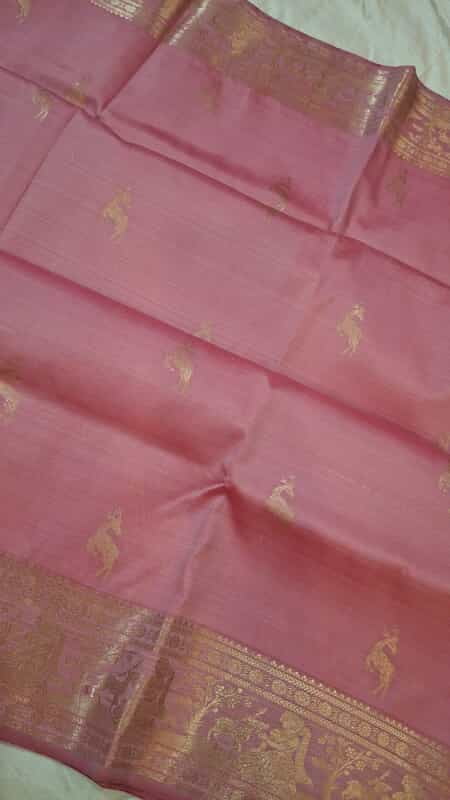 Baby pink color pure Mulberry silk Heeran swarnachari saree Baby pink color pure Mulberry silk Heeran swarnachari saree