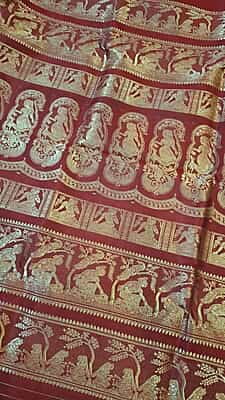 Burnt red pure Mulberry silk heeran Swarnachari saree Burnt red pure Mulberry silk heeran Swarnachari saree