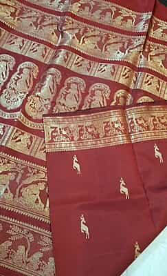 Burnt red pure Mulberry silk heeran Swarnachari saree Burnt red pure Mulberry silk heeran Swarnachari saree