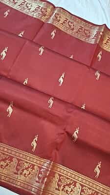 Burnt red pure Mulberry silk heeran Swarnachari saree