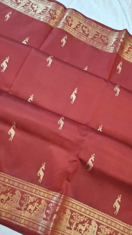 Burnt red pure Mulberry silk heeran Swarnachari saree Burnt red pure Mulberry silk heeran Swarnachari saree