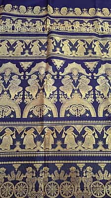 Navy blue terracotta Bankura horse motif pure Mulberry silk Swarnachari Navy blue terracotta Bankura horse motif pure Mulberry silk Swarnachari